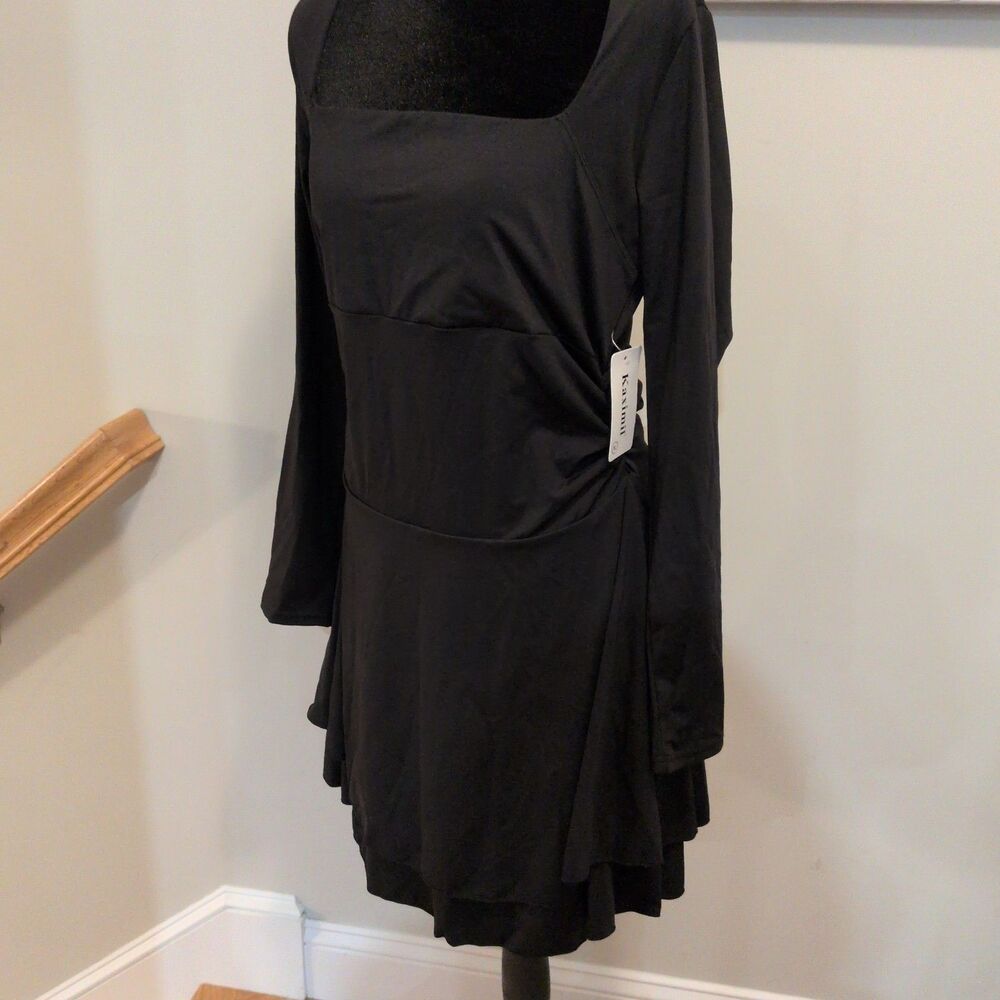 NWT Kaximil Corset Long Sleeve Mini Dress Black Square Neck Ruffle XL